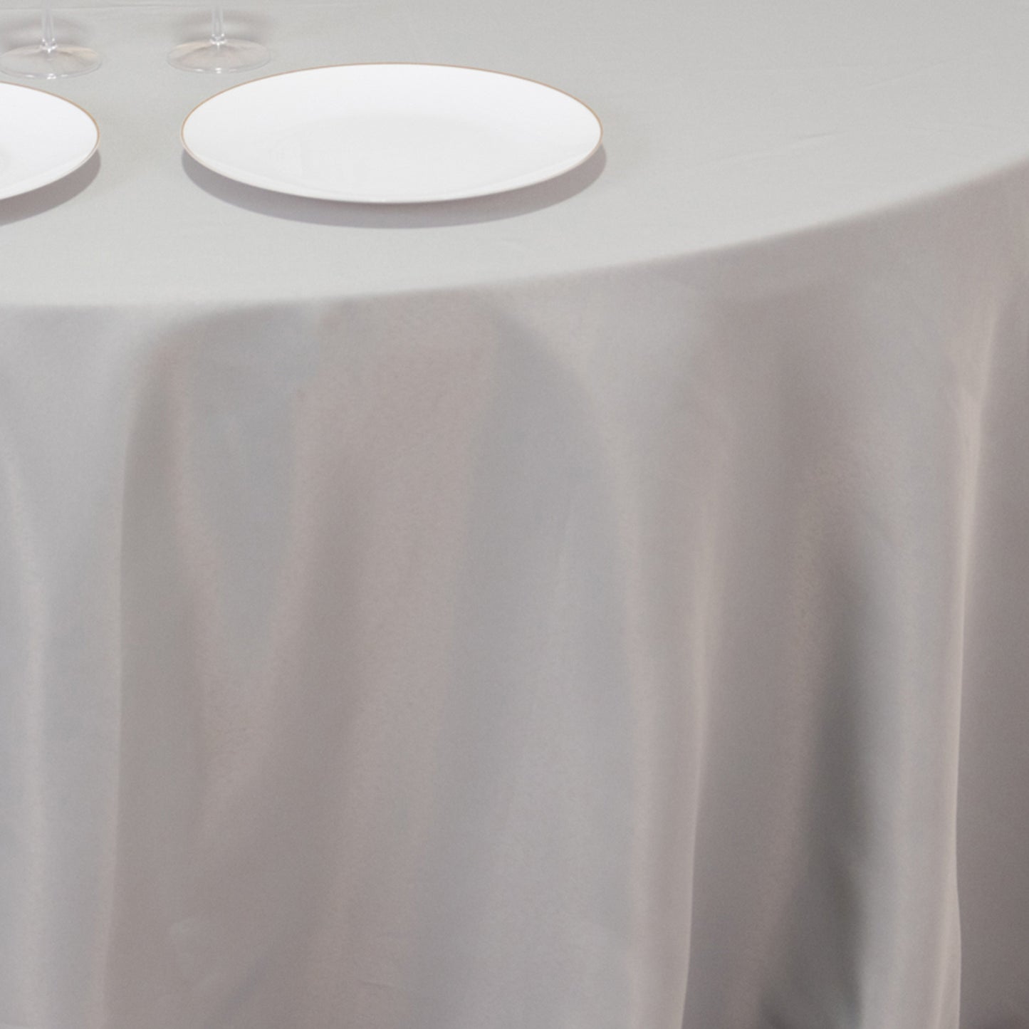 132" Silver Seamless Premium Polyester Round Tablecloth - 220GSM for 6 Foot Table With Floor-Length Drop