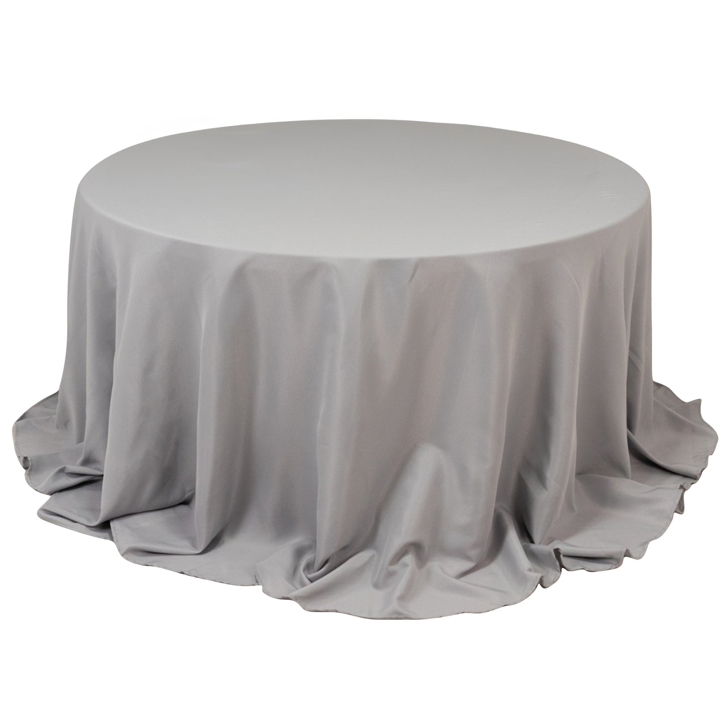 132" Silver Seamless Premium Polyester Round Tablecloth - 220GSM for 6 Foot Table With Floor-Length Drop