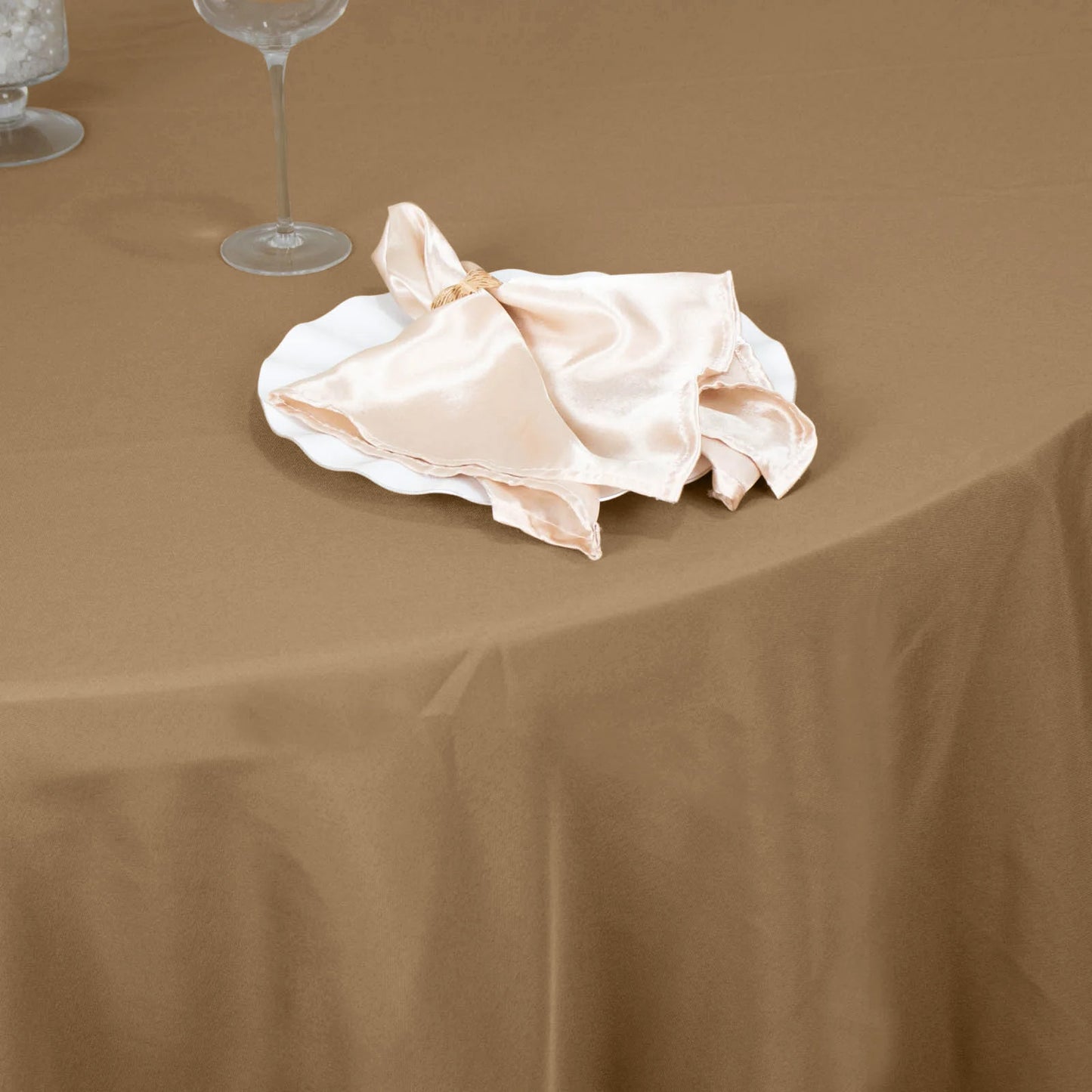 132" Taupe Seamless Polyester Round Tablecloth