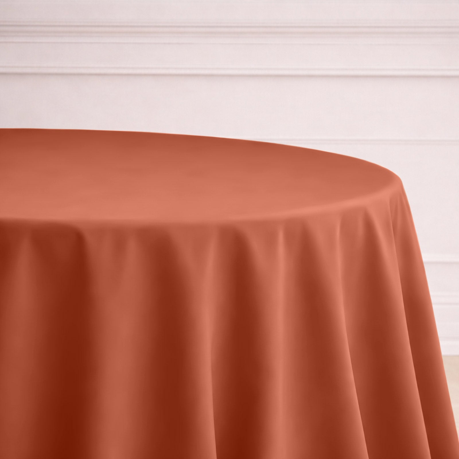 Terracotta Polyester Round Tablecloth 132 Inch No Seams