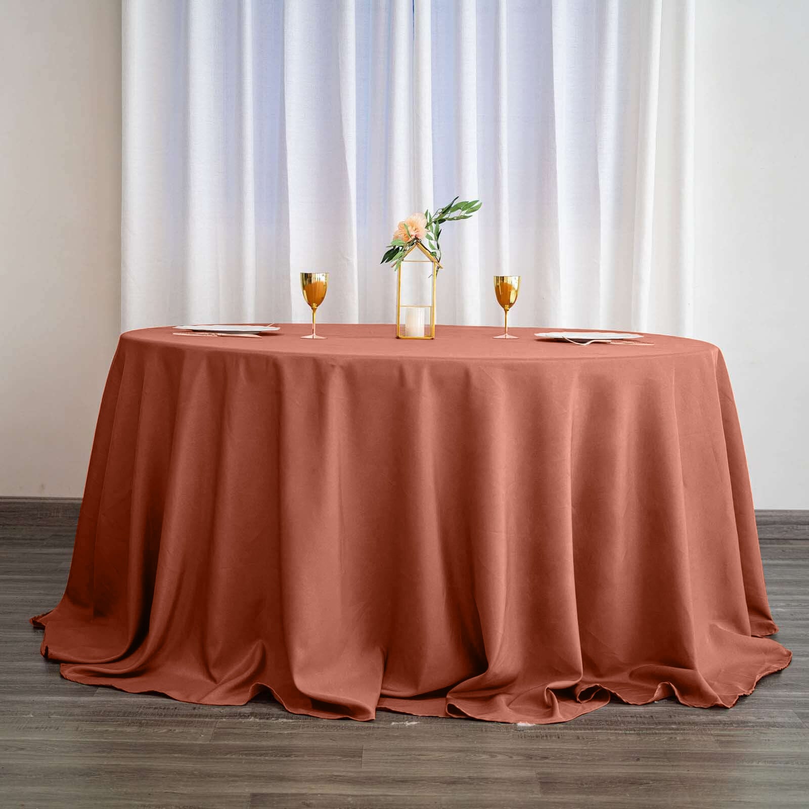 132 Inch Polyester Round Tablecloth No Seams Terracotta