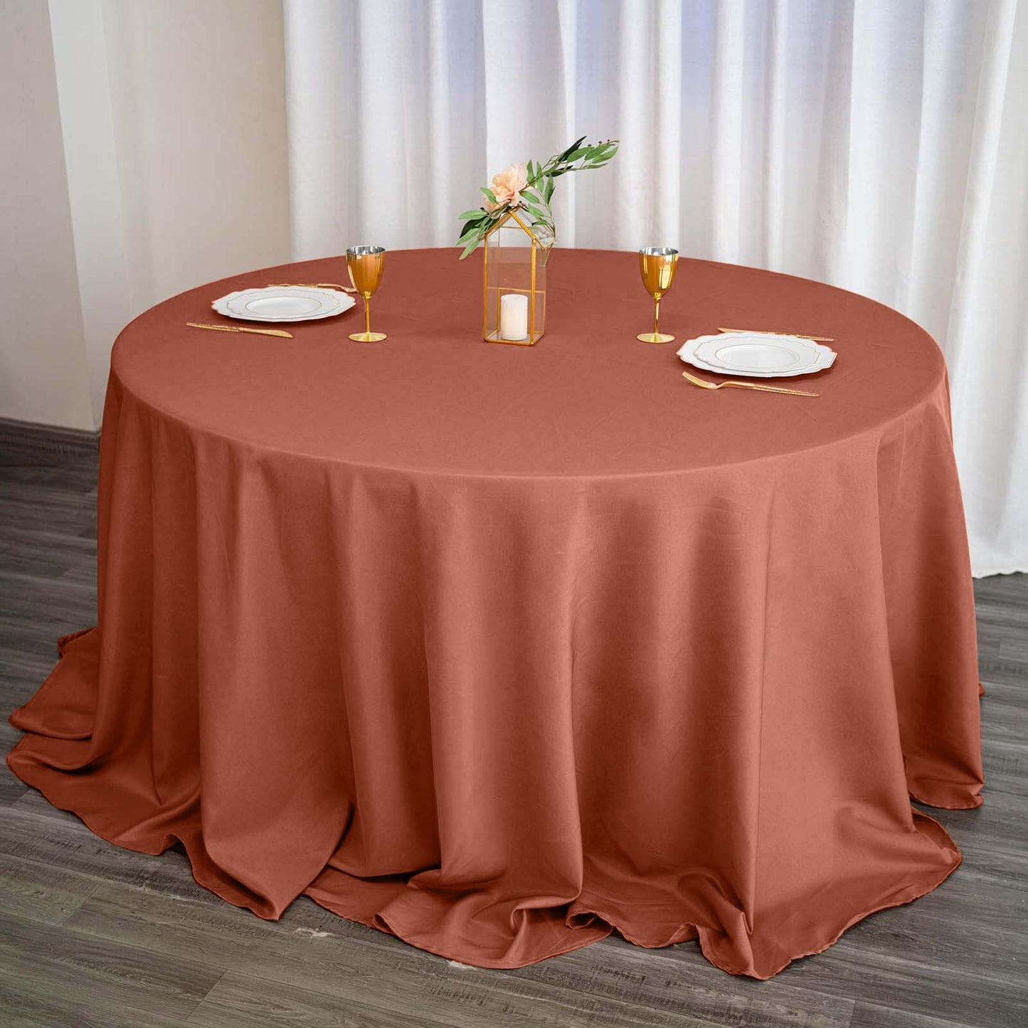 Terracotta Polyester Round Tablecloth 132 Inch No Seams