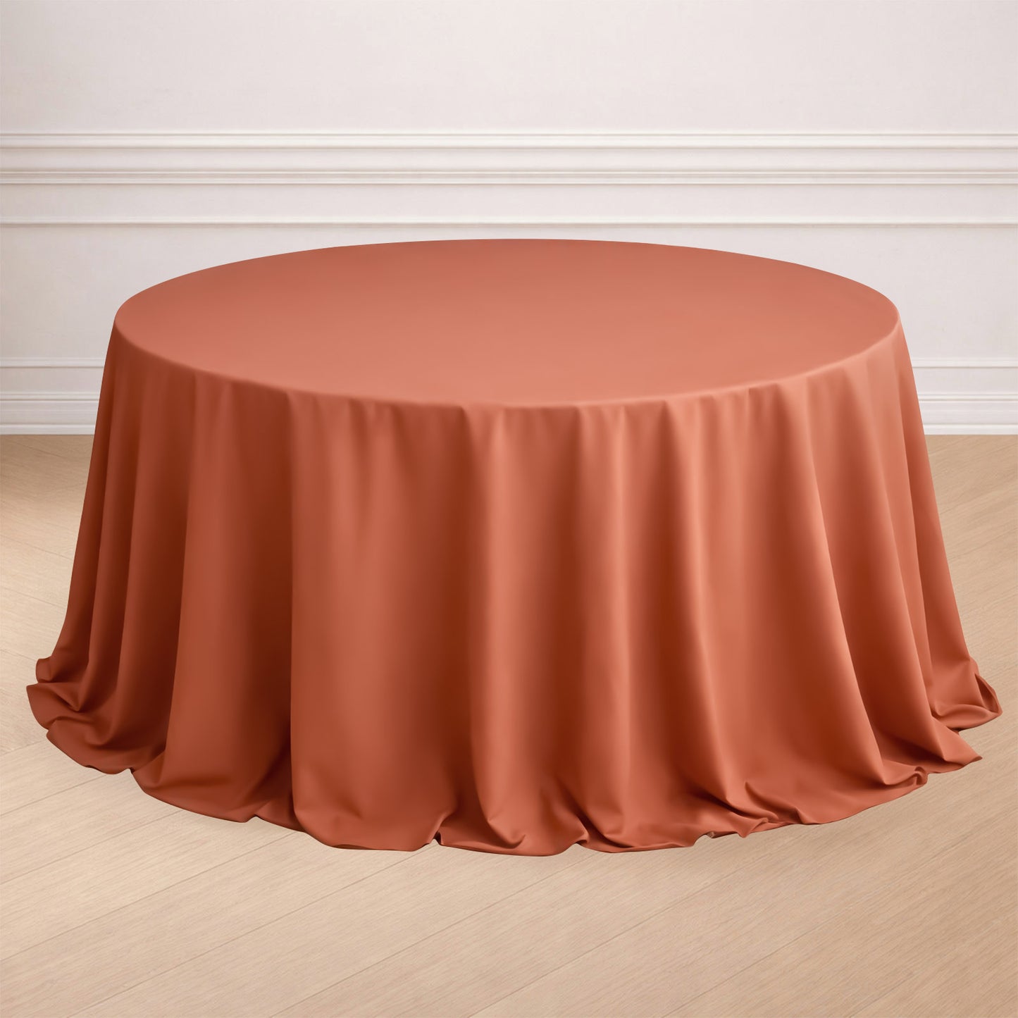 Terracotta Polyester Round Tablecloth 132 Inch No Seams