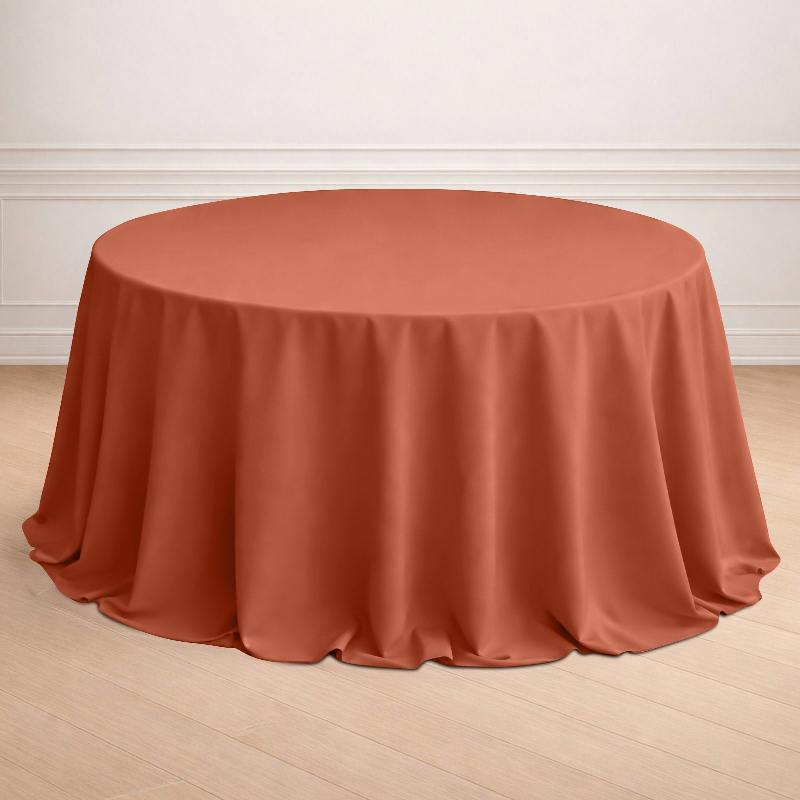 Terracotta Polyester Round Tablecloth 132 Inch No Seams