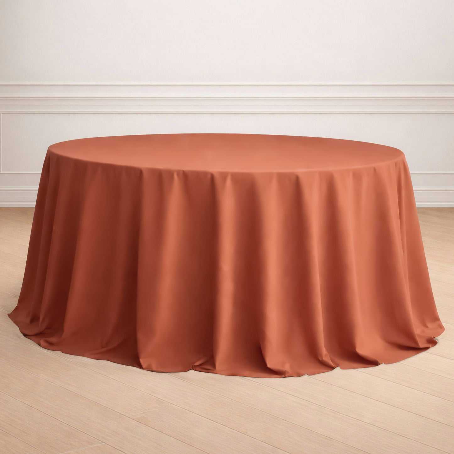 Terracotta Polyester Round Tablecloth 132 Inch No Seams