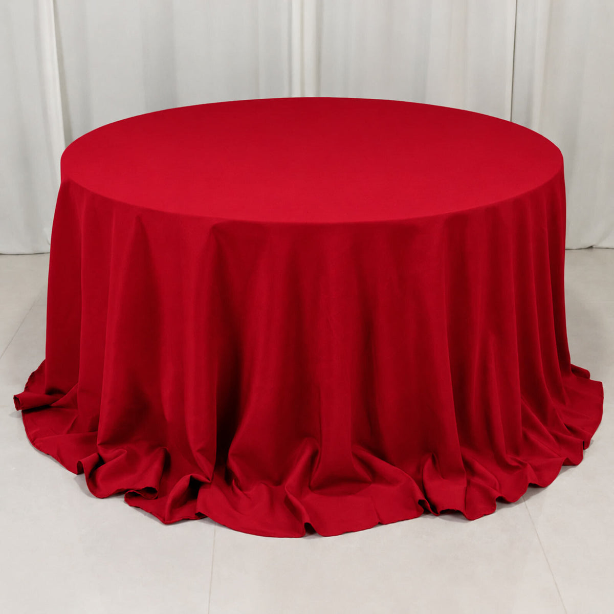 132" Wine Seamless Premium Polyester Round Tablecloth - 220GSM for 6 Foot Table With Floor-Length Dr