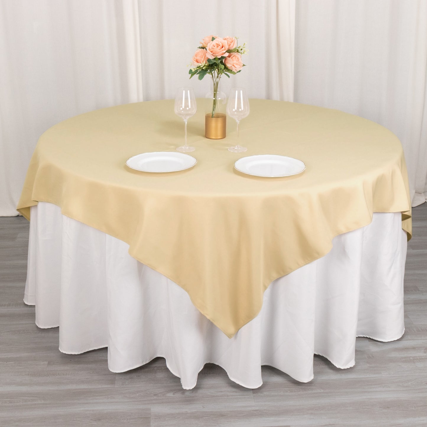 54" Beige Premium Polyester Square Table Overlay - 220GSM