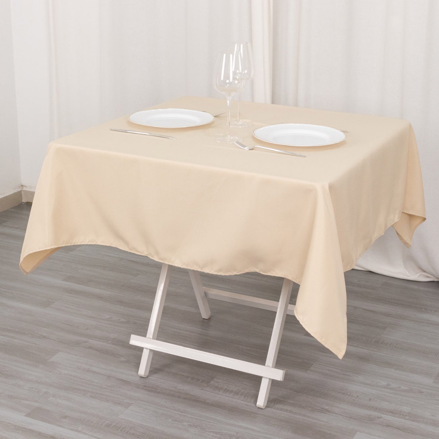 54" Beige Premium Polyester Square Tablecloth - 220GSM