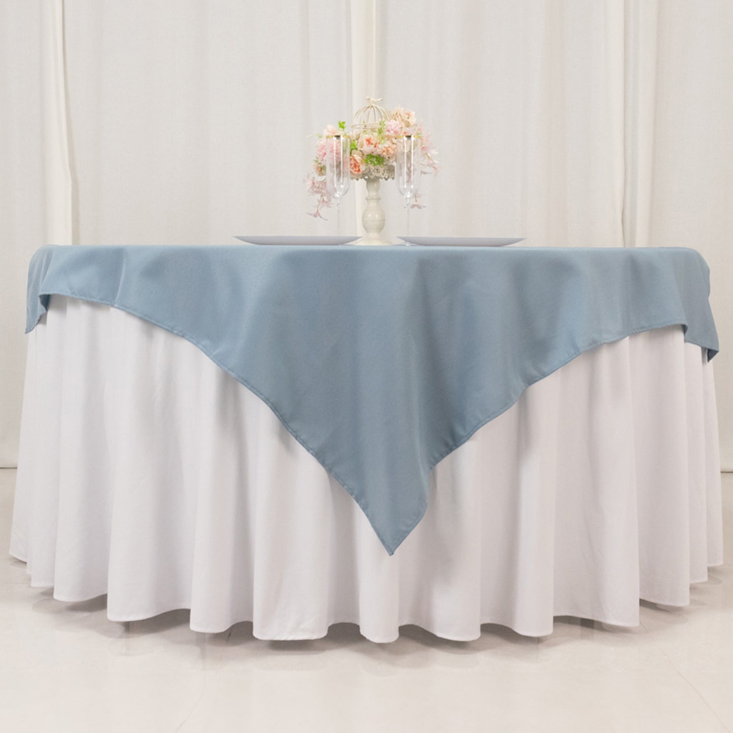 54"x54" Dusty Blue Premium Polyester Square Table Overlay - 220GSM