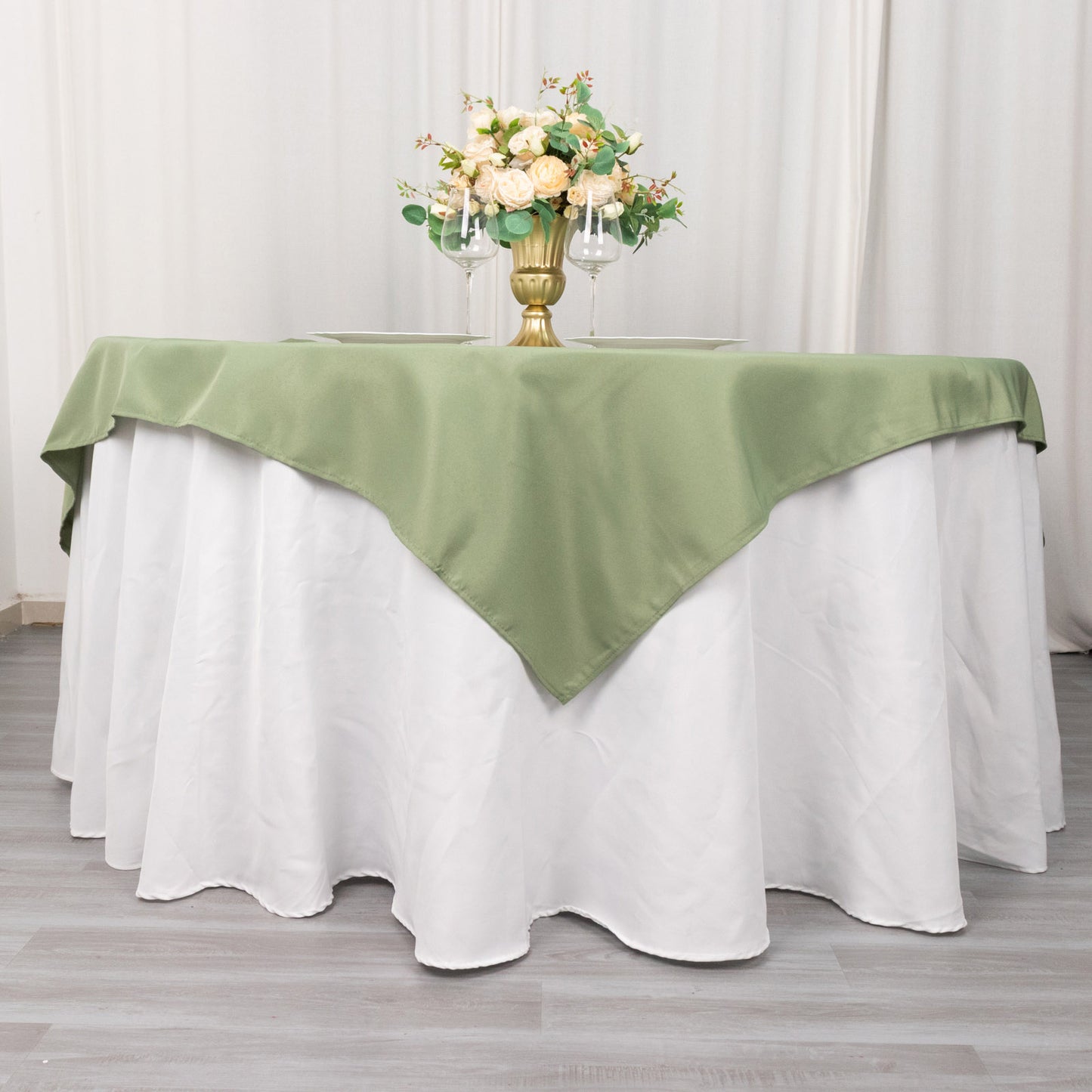 54" Dusty Sage Green Premium Polyester Square Table Overlay - 220GSM