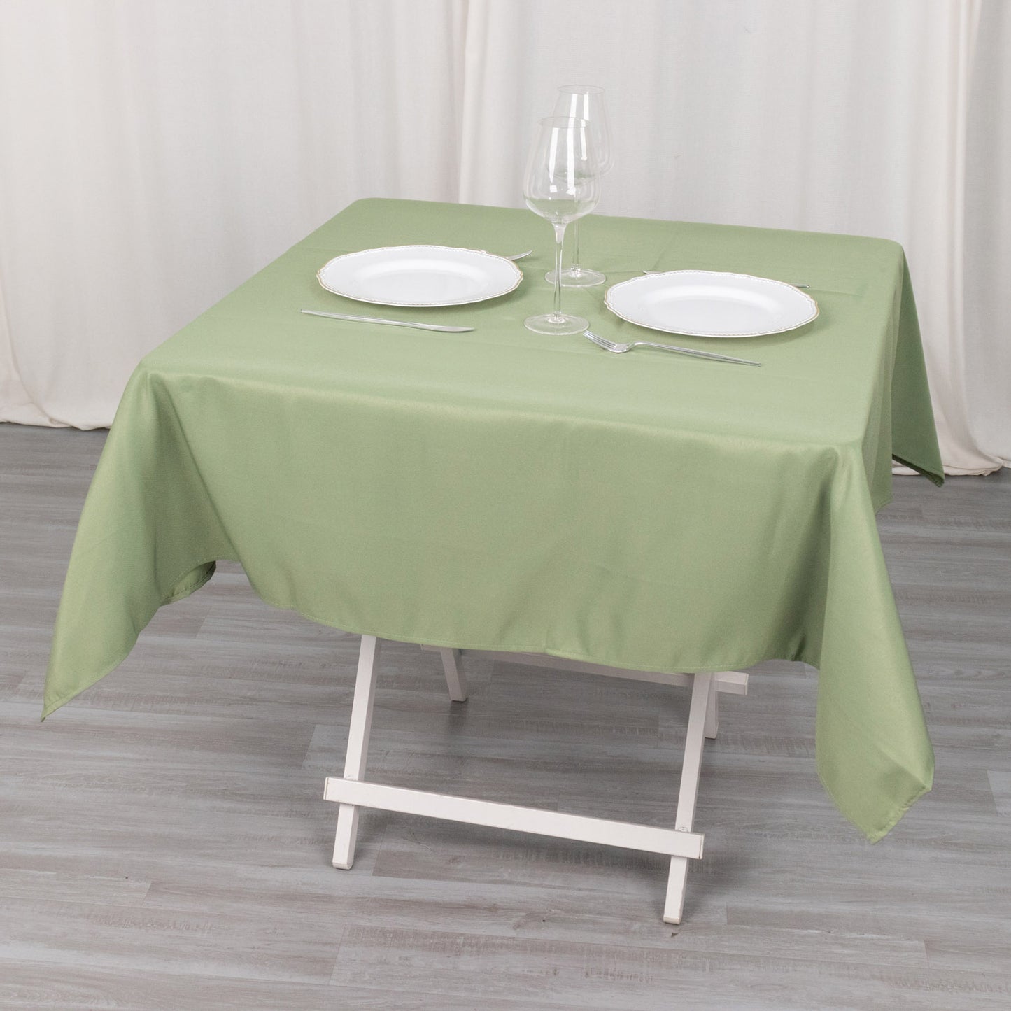 54" Dusty Sage Green Premium Polyester Square Table Overlay - 220GSM