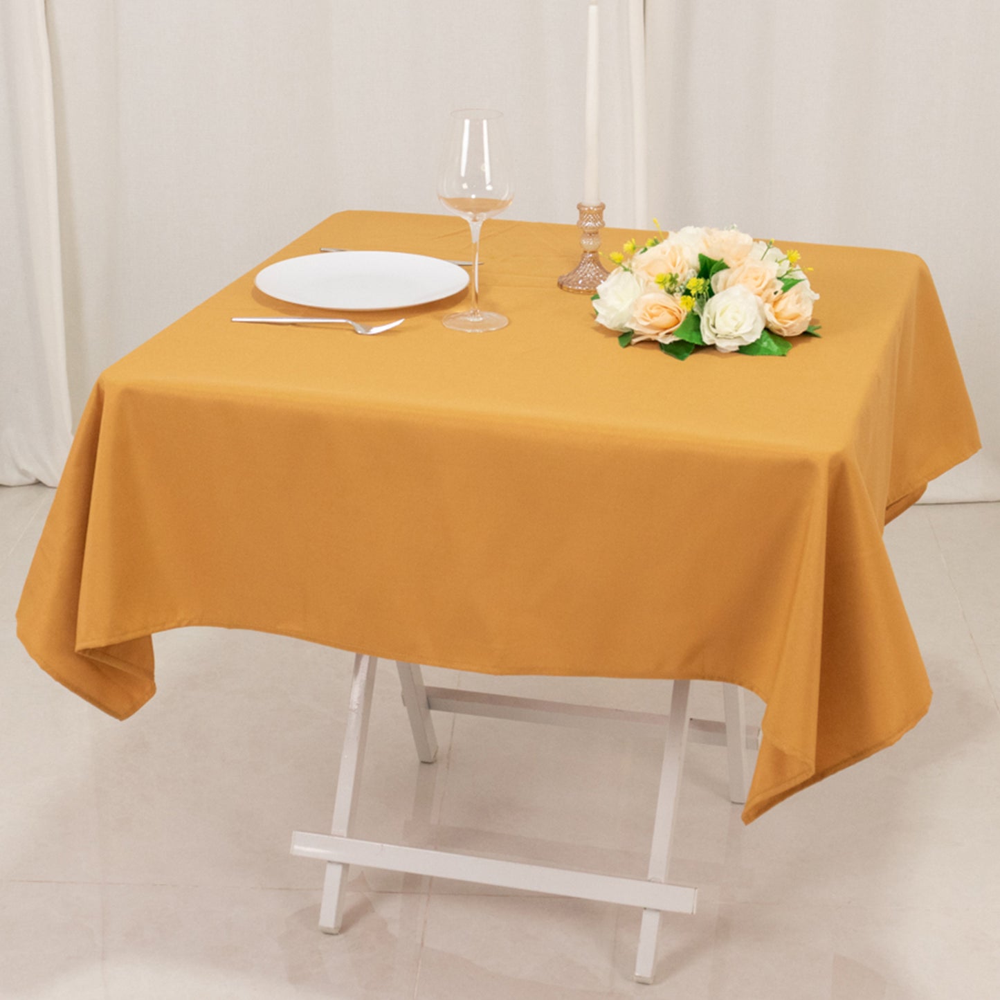 54"x54" Gold Premium Polyester Square Tablecloth - 220GSM