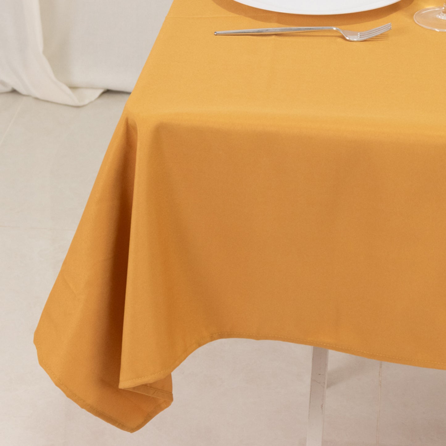 54"x54" Gold Premium Polyester Square Table Overlay - 220GSM