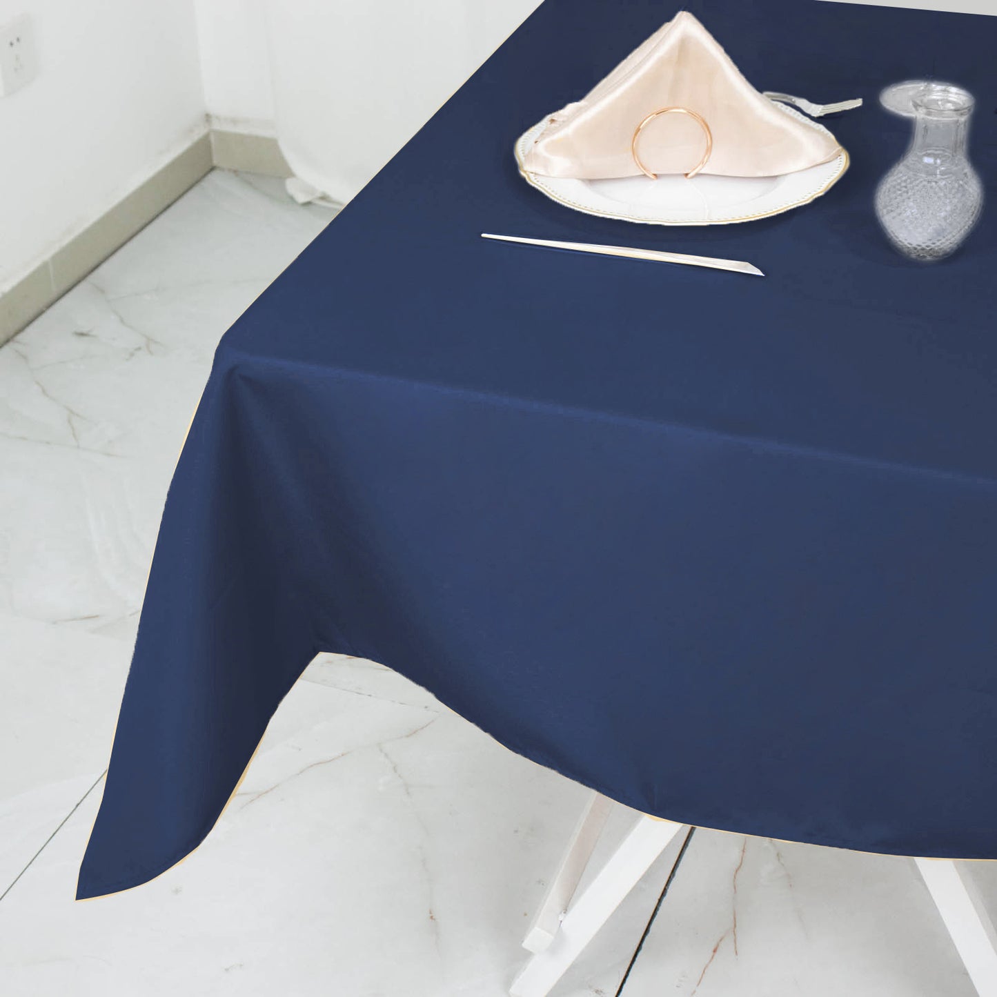 54inch Navy Blue 200 GSM Seamless Premium Polyester Square Tablecloth