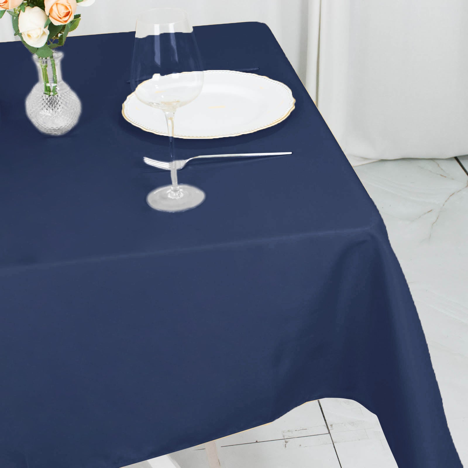 54inch Navy Blue 200 GSM Seamless Premium Polyester Square Tablecloth