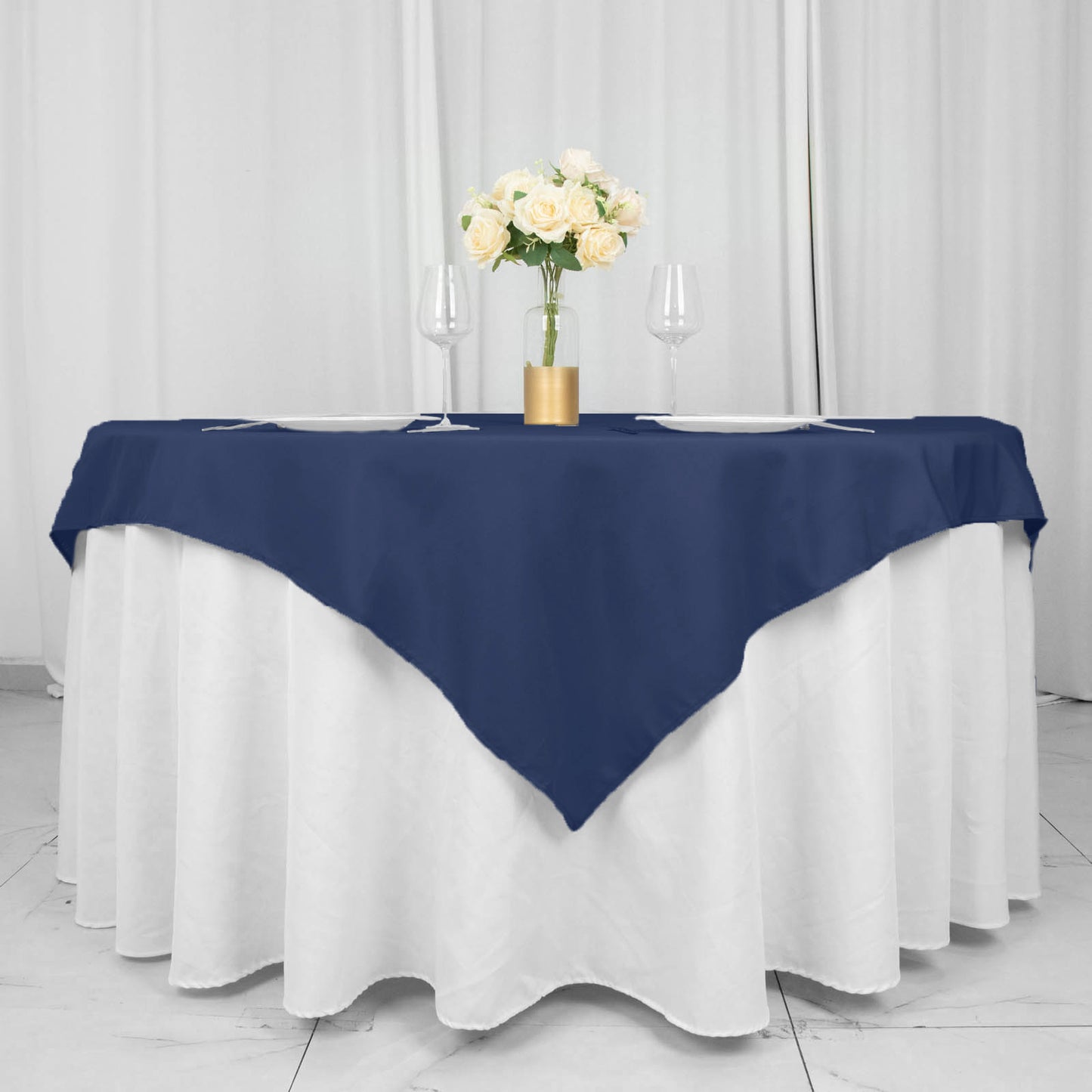 54" Navy Blue Premium Polyester Square Table Overlay - 220GSM