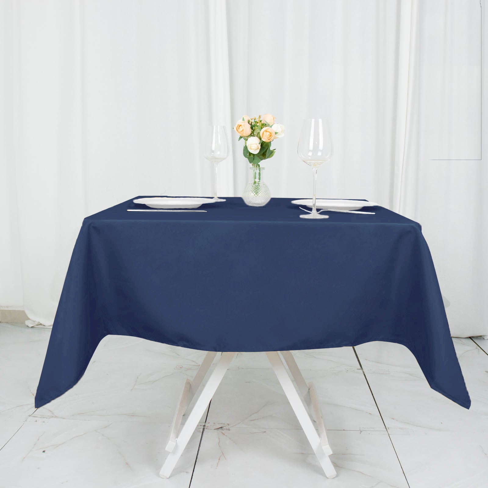 54inch Navy Blue 200 GSM Seamless Premium Polyester Square Tablecloth