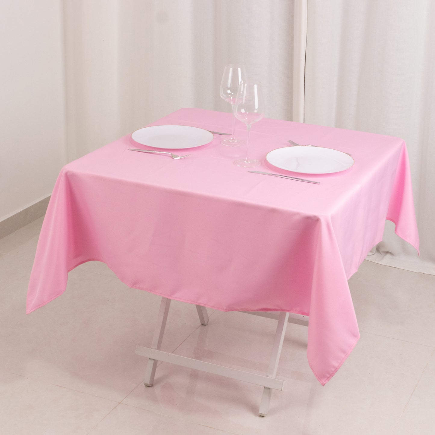 54"x54" Pink Premium Polyester Square Tablecloth - 220GSM