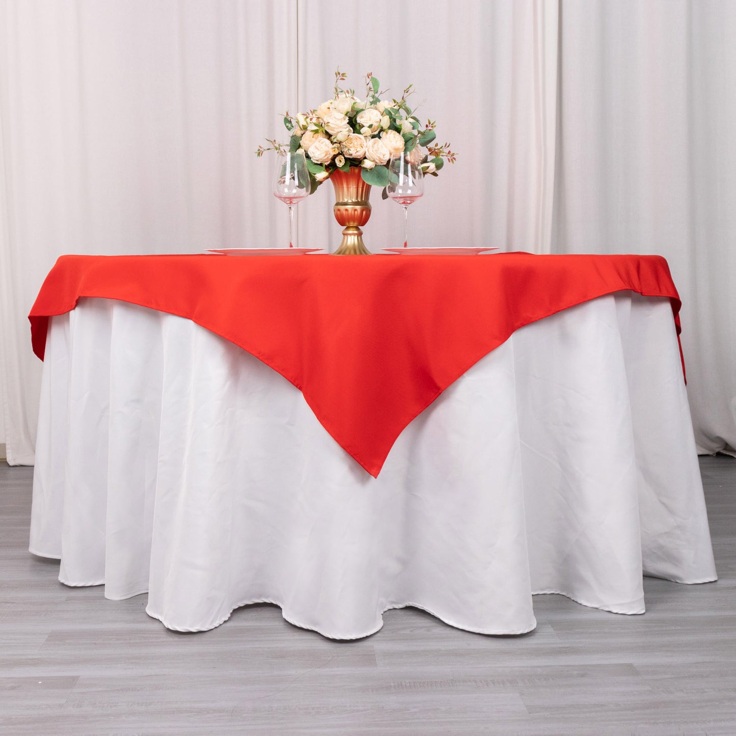 54" Red Premium Polyester Square Table Overlay - 220GSM