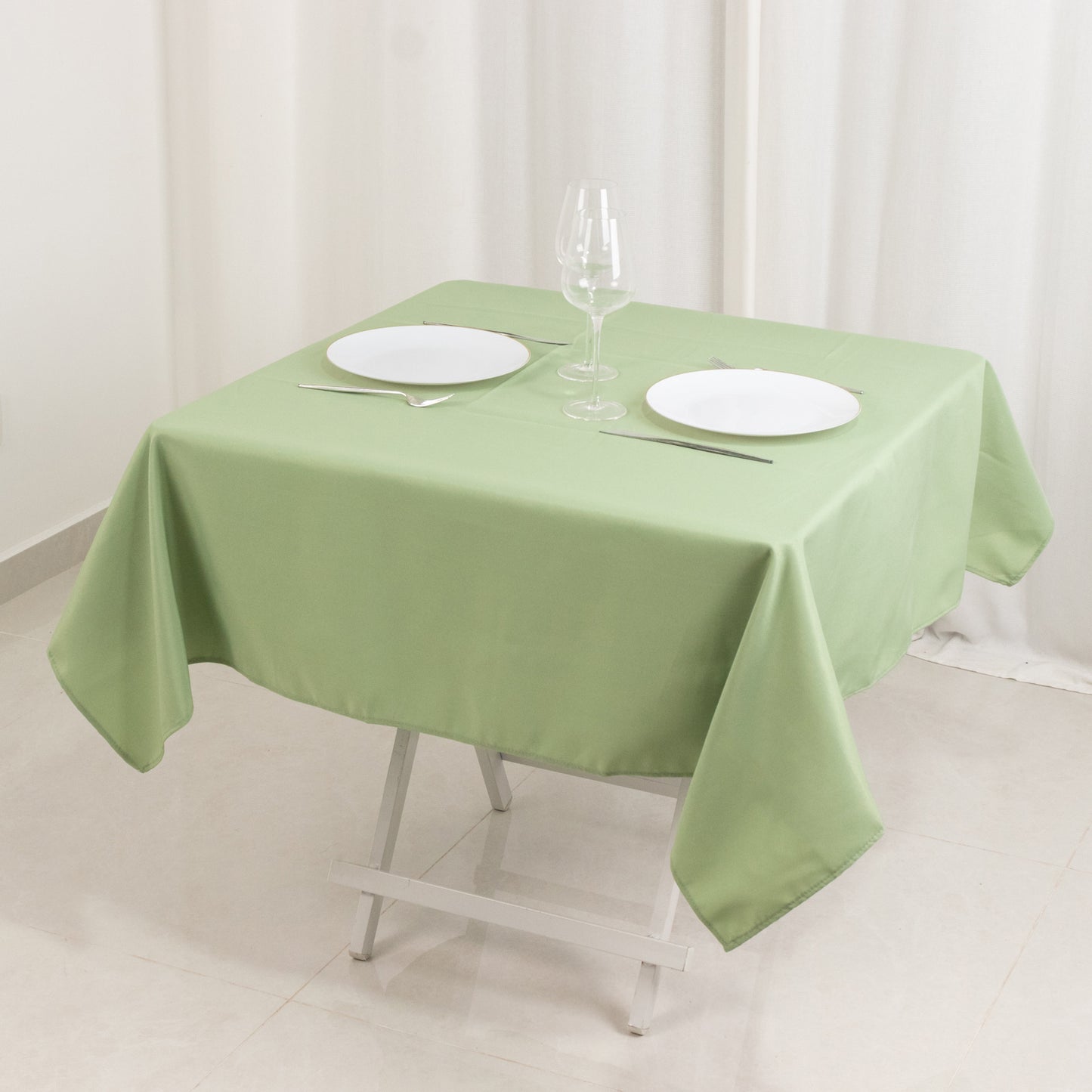 54"x54" Sage Green Premium Polyester Square Tablecloth - 220GSM