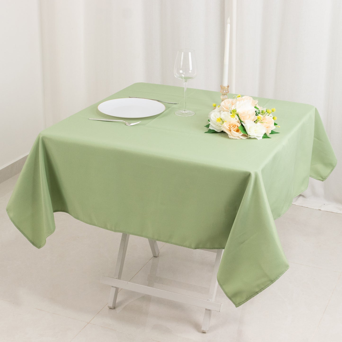 54"x54" Sage Green Premium Polyester Square Tablecloth - 220GSM