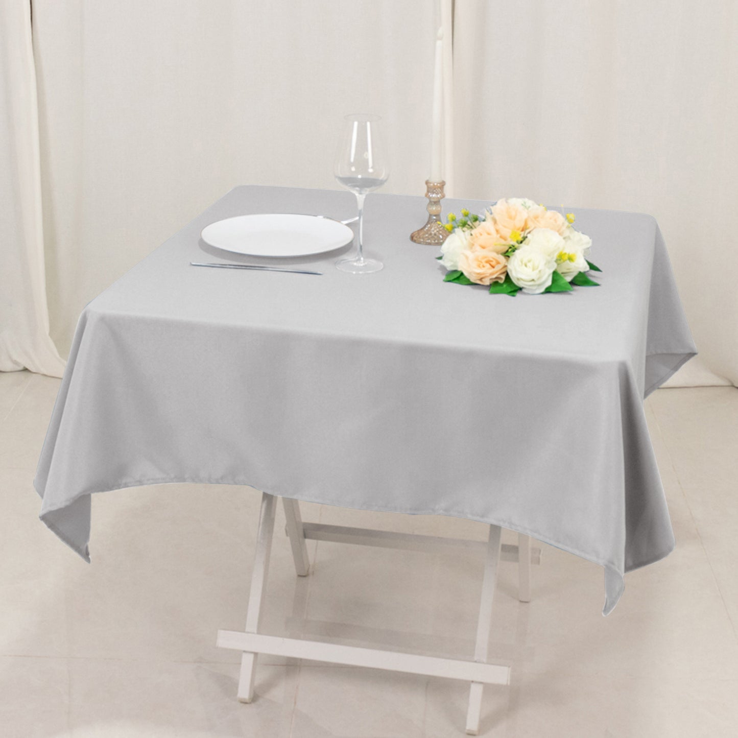 54"x54" Silver Premium Polyester Square Tablecloth - 220GSM