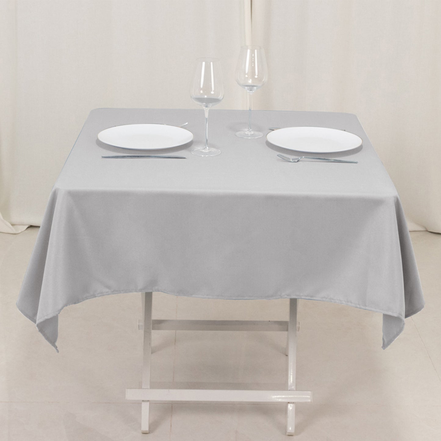 54"x54" Silver Premium Polyester Square Tablecloth - 220GSM