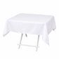 White premium polyester square tablecloth on a folding table.