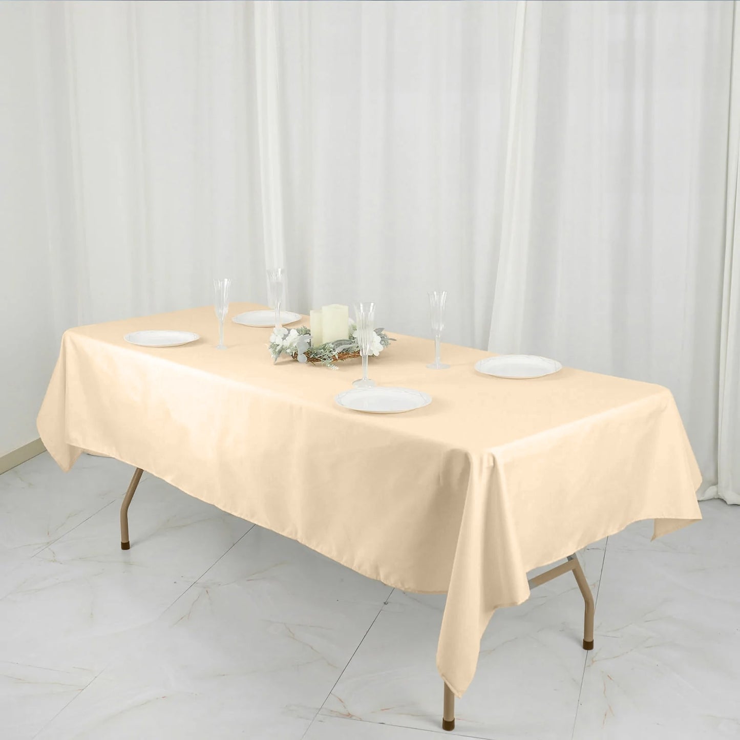 Beige Polyester Linen Rectangle Tablecloth 54 Inch x 96 Inch