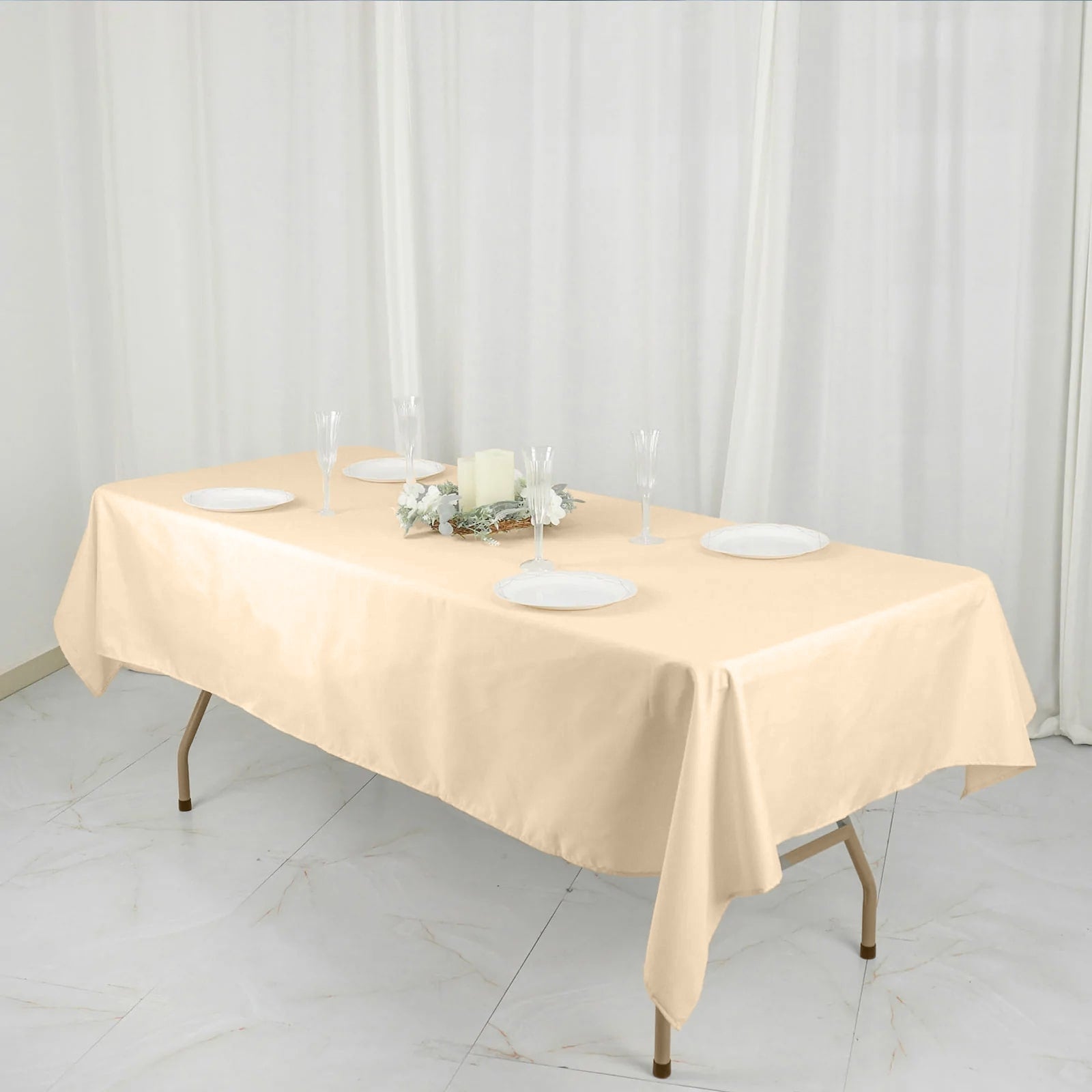 Beige Polyester Linen Rectangle Tablecloth 54 Inch x 96 Inch