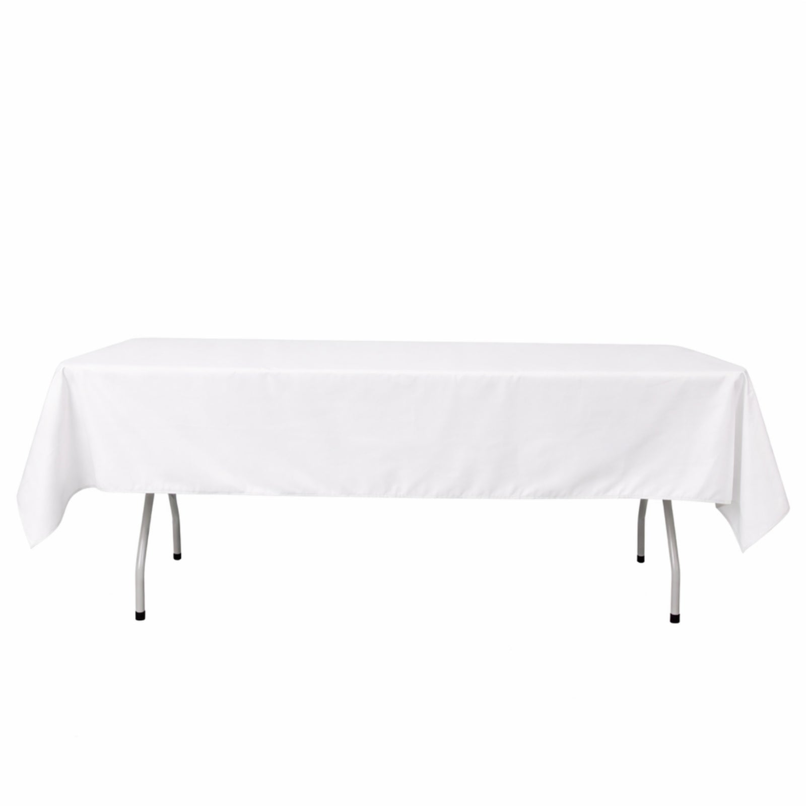 White rectangular polyester tablecloth on a table.