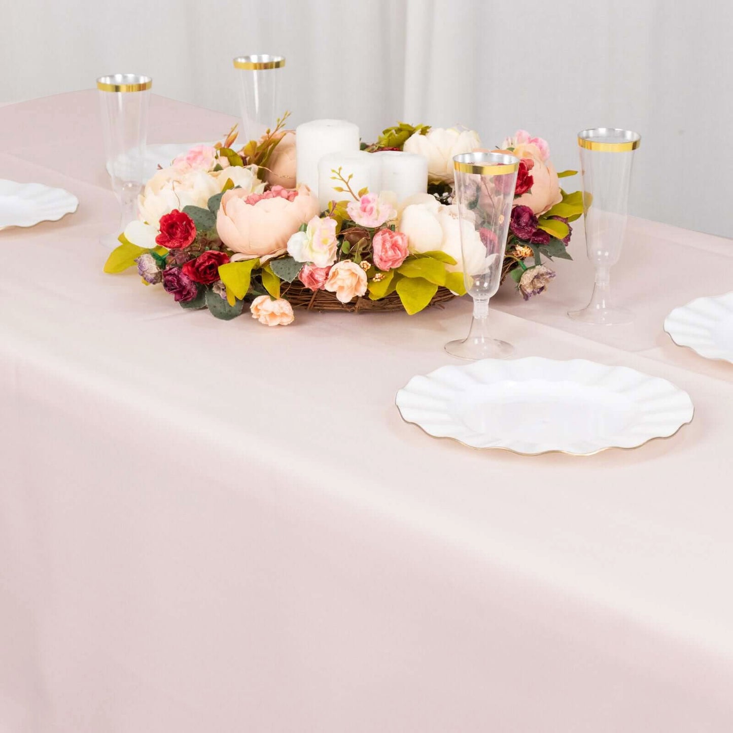 60"x102" Blush Premium Polyester Rectangular Tablecloth - 220GSM