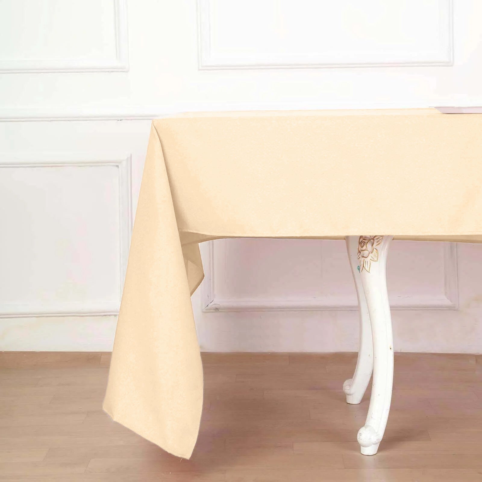 Rectangular Beige Polyester Tablecloth 60 Inch x 102 Inch