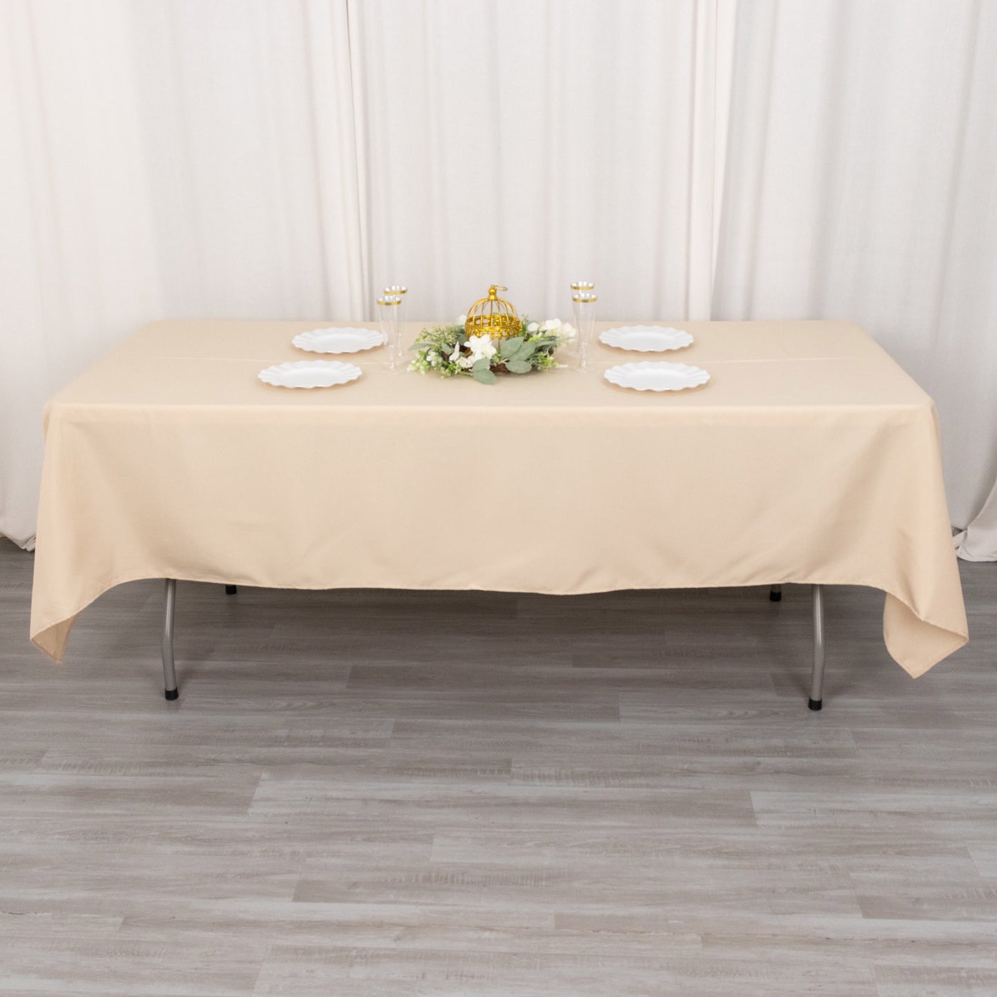 60"x102" Beige Premium Polyester Rectangular Tablecloth - 220GSM