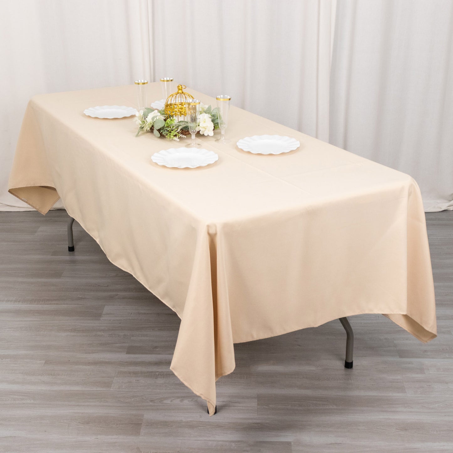 60"x102" Beige Premium Polyester Rectangular Tablecloth - 220GSM