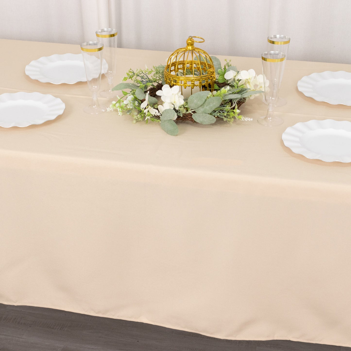 60"x102" Beige Premium Polyester Rectangular Tablecloth - 220GSM