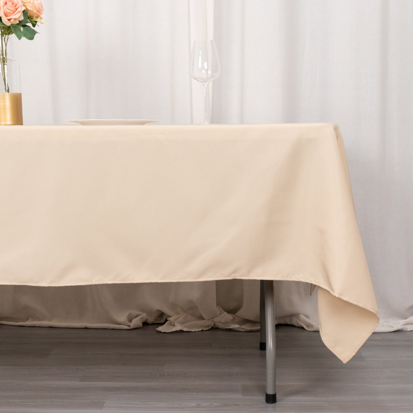 60"x102" Beige Premium Polyester Rectangular Tablecloth - 220GSM