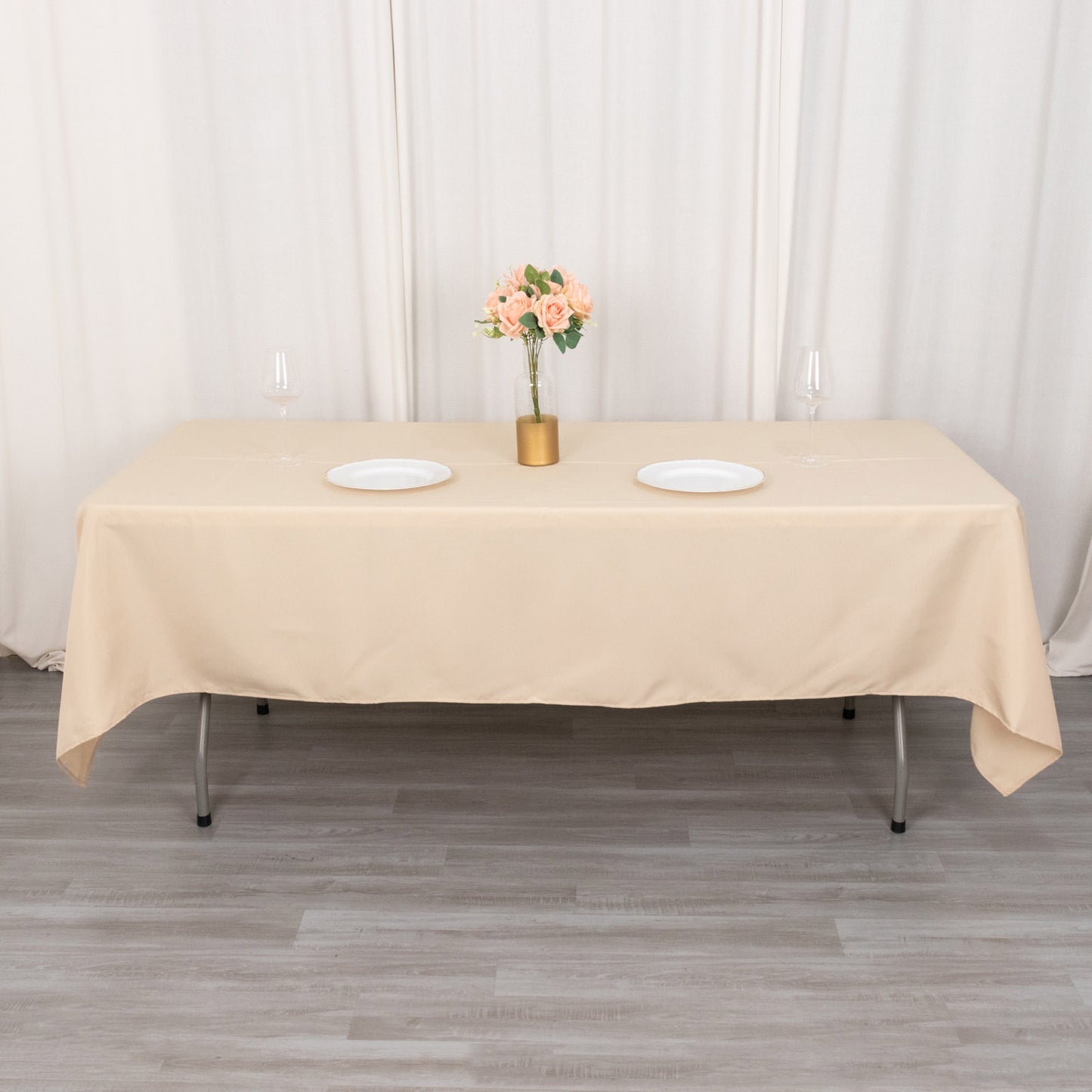 60"x102" Beige Premium Polyester Rectangular Tablecloth - 220GSM