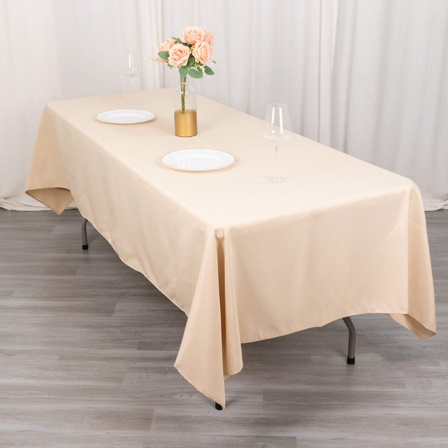 60"x102" Beige Premium Polyester Rectangular Tablecloth - 220GSM