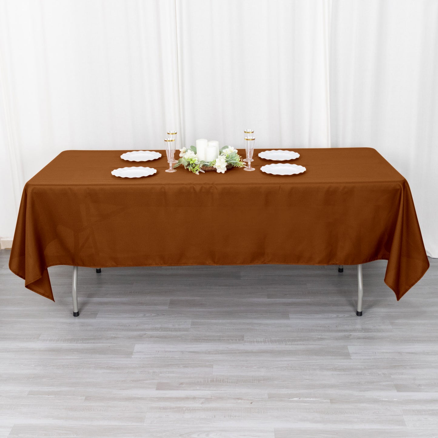 60"x102" Cinnamon Brown Polyester Rectangular Tablecloth