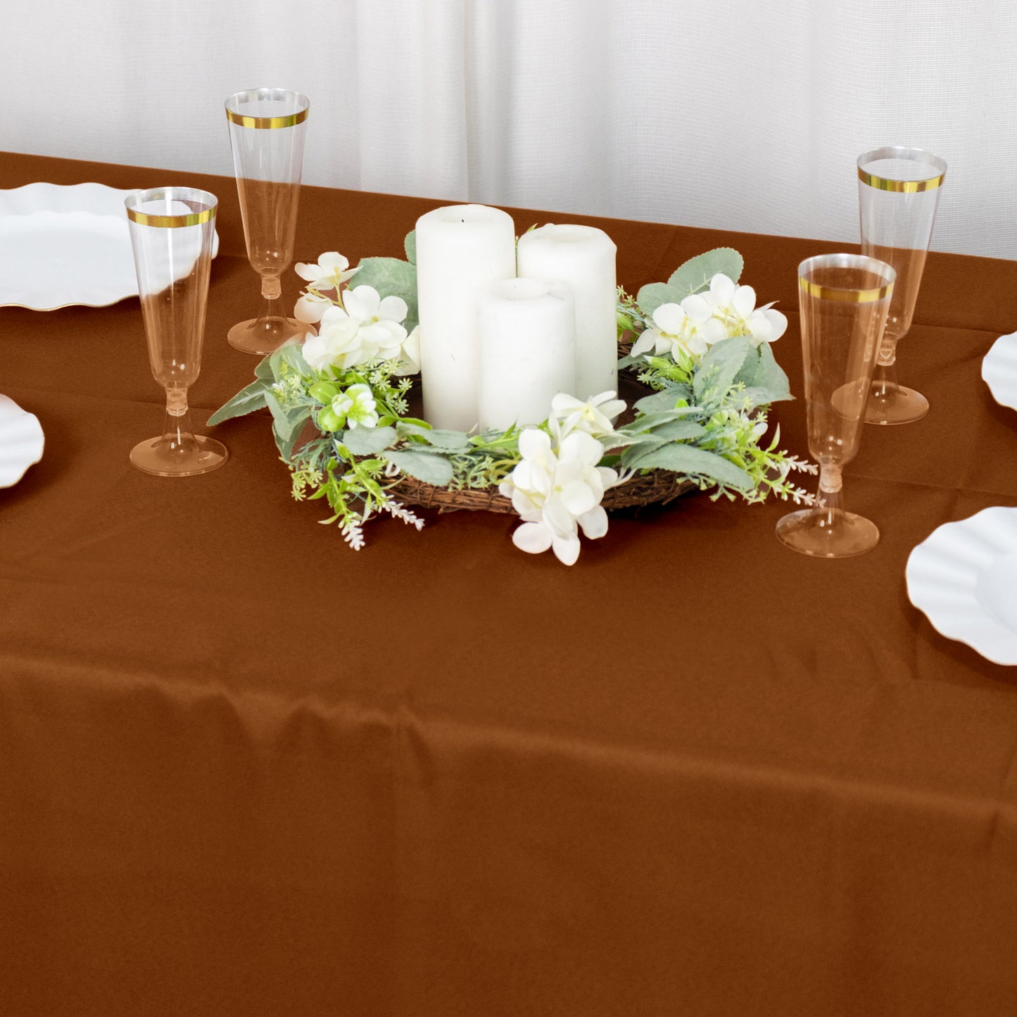 60"x102" Cinnamon Brown Polyester Rectangular Tablecloth