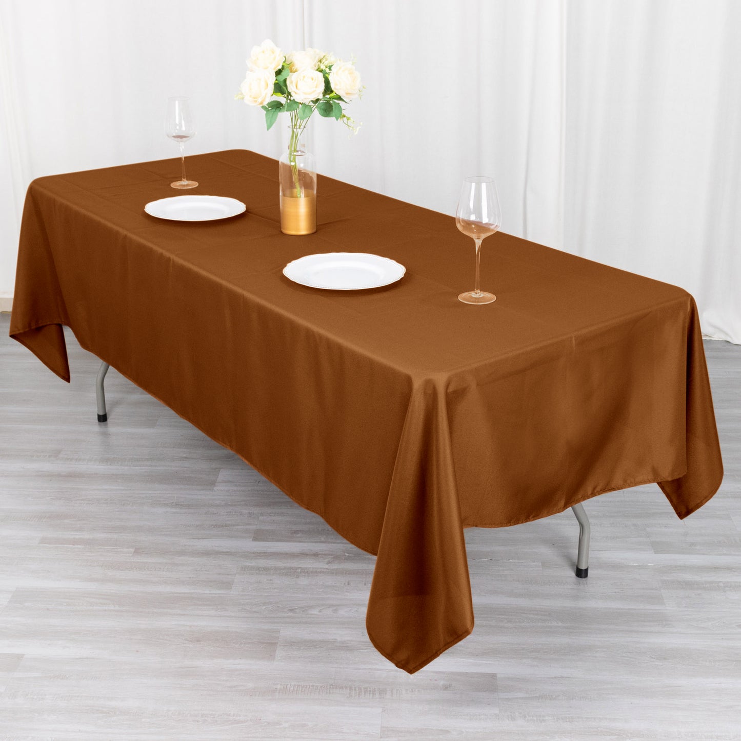 60"x102" Cinnamon Brown Polyester Rectangular Tablecloth