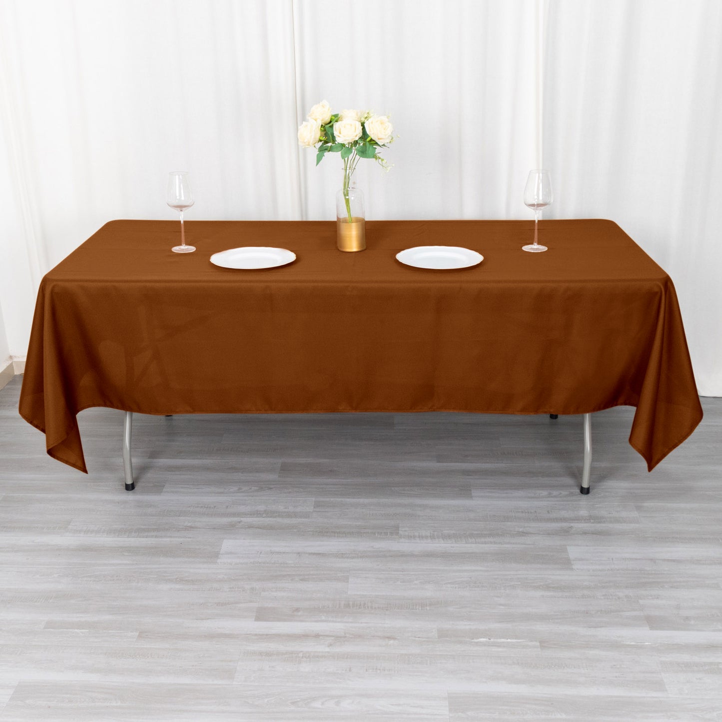 60"x102" Cinnamon Brown Polyester Rectangular Tablecloth