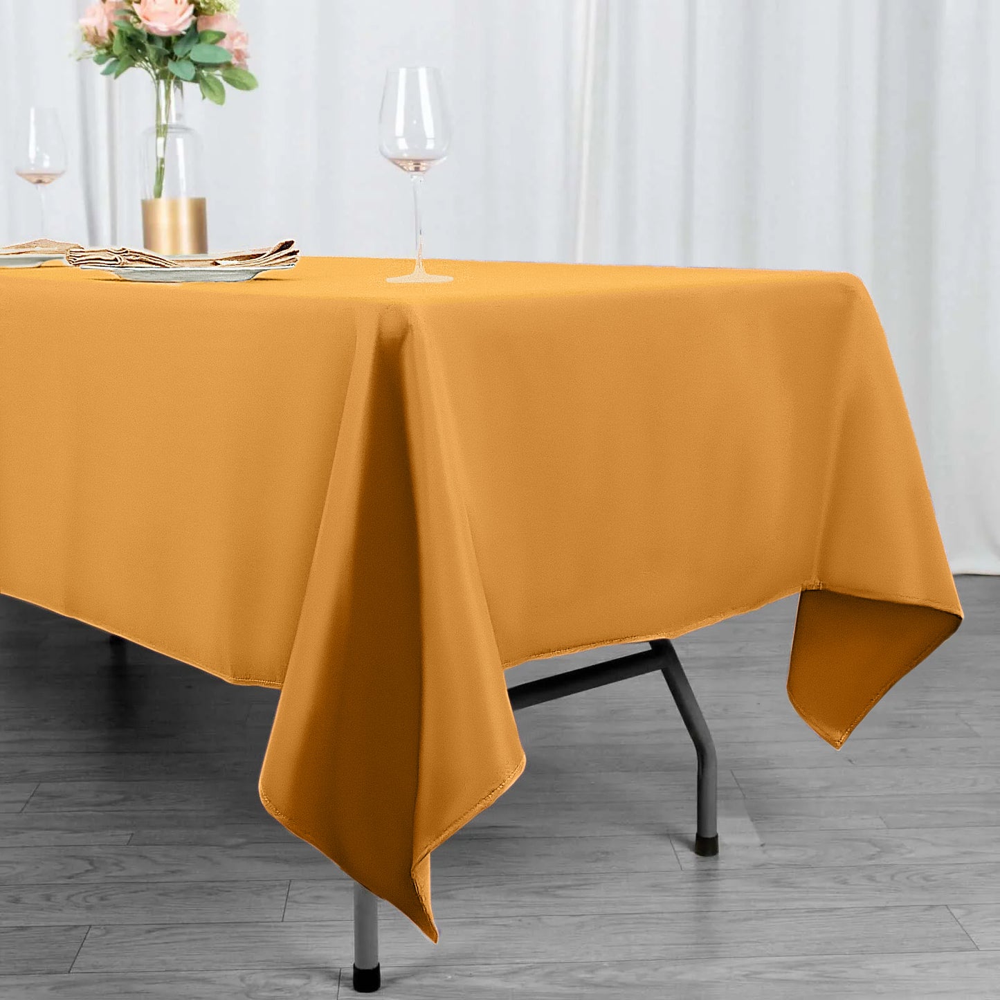 60"x102" Gold Premium Polyester Rectangular Tablecloth - 220GSM