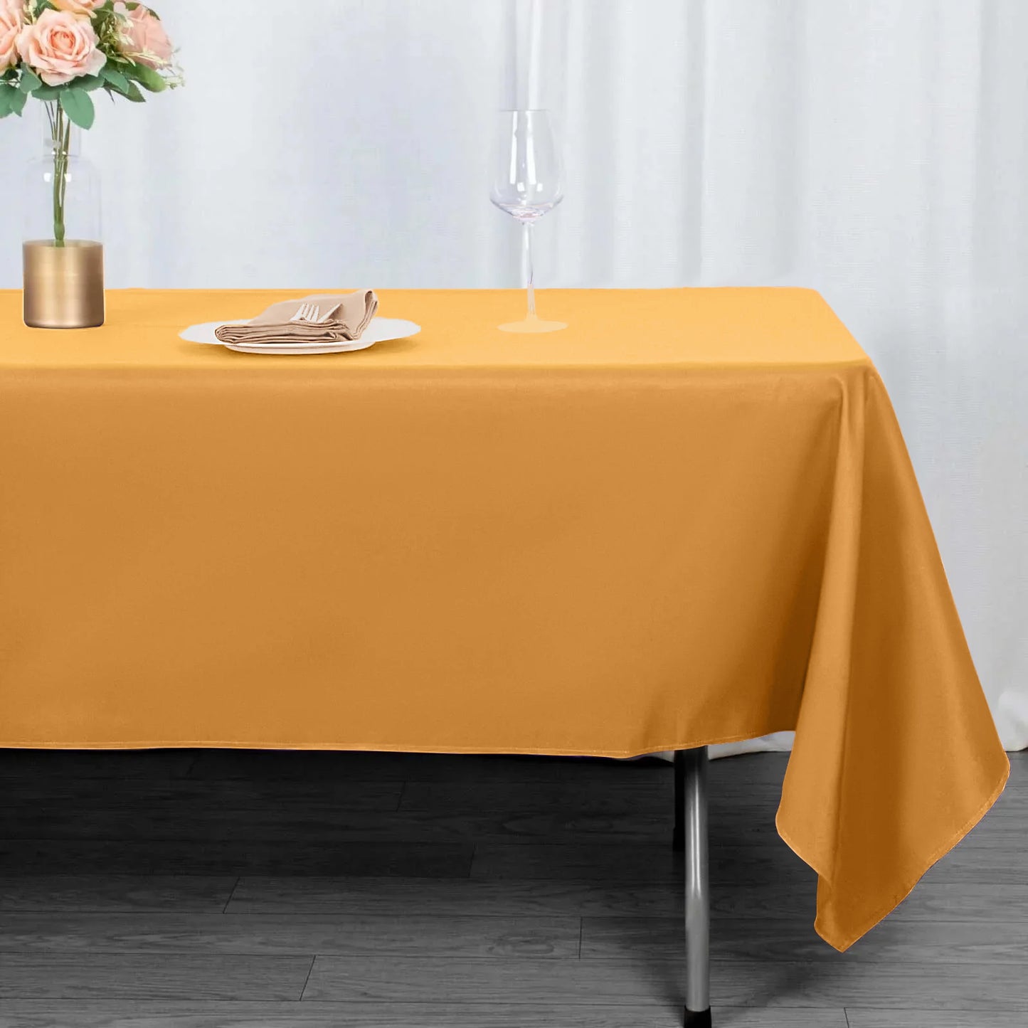 60"x102" Gold Premium Polyester Rectangular Tablecloth - 220GSM