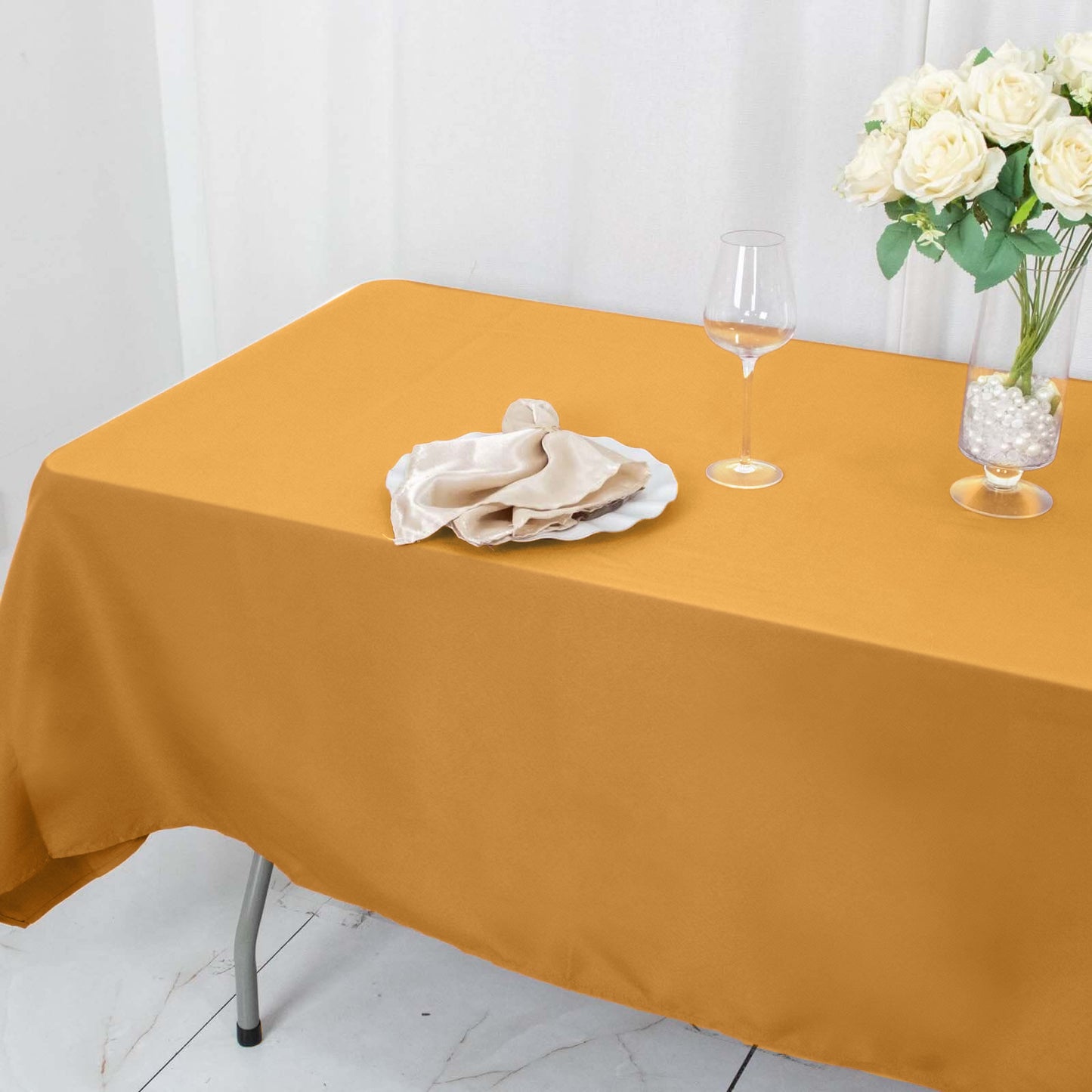 60"x102" Gold Premium Polyester Rectangular Tablecloth - 220GSM