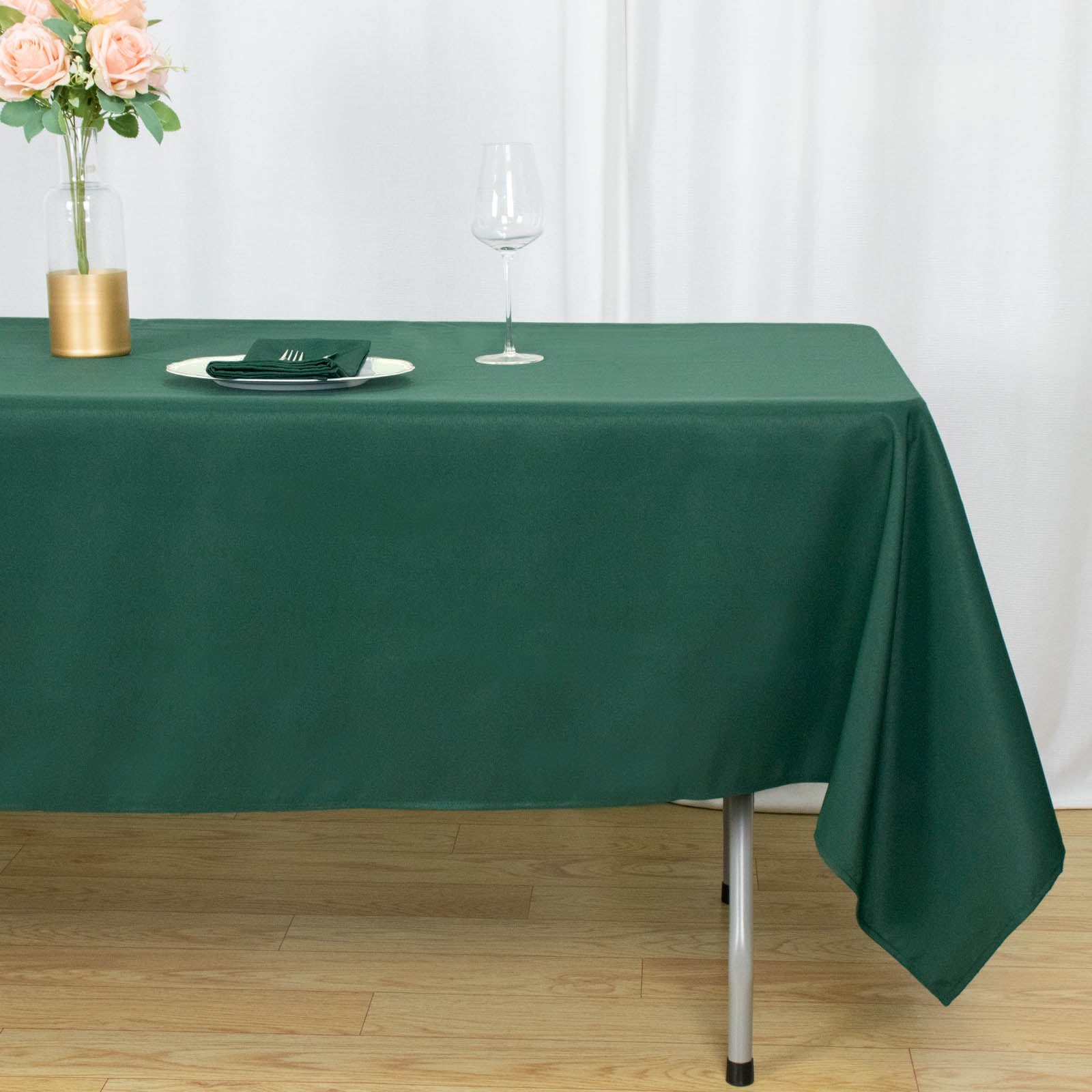 60x102inch Hunter Emerald Green 200 GSM Seamless Premium Polyester Rectangular Tablecloth