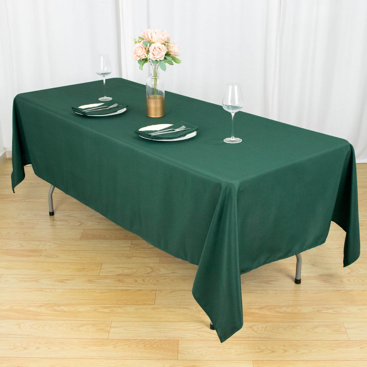 60"x102" Hunter Emerald Green Premium Polyester Rectangular Tablecloth - 220GSM