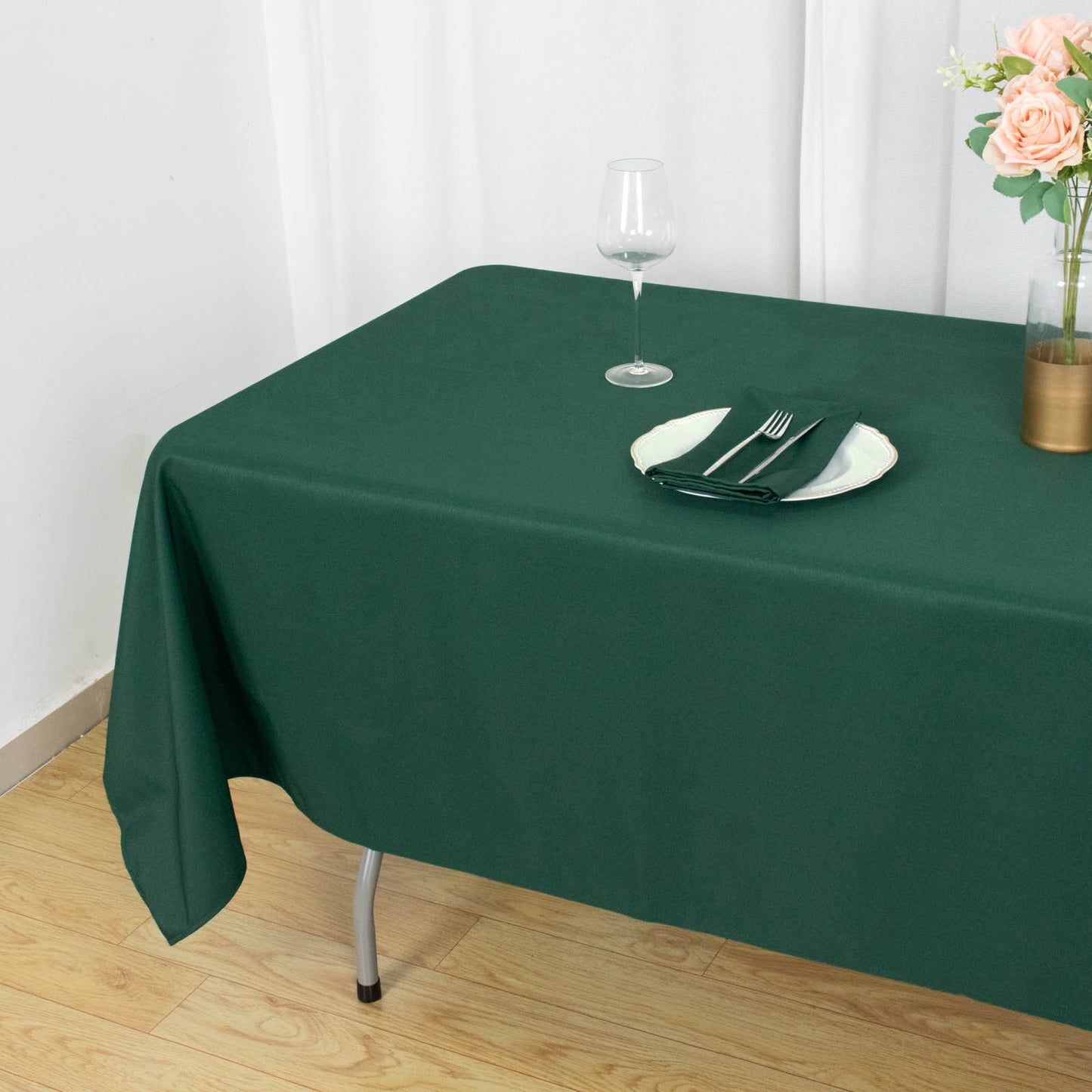 60"x102" Hunter Emerald Green Premium Polyester Rectangular Tablecloth - 220GSM