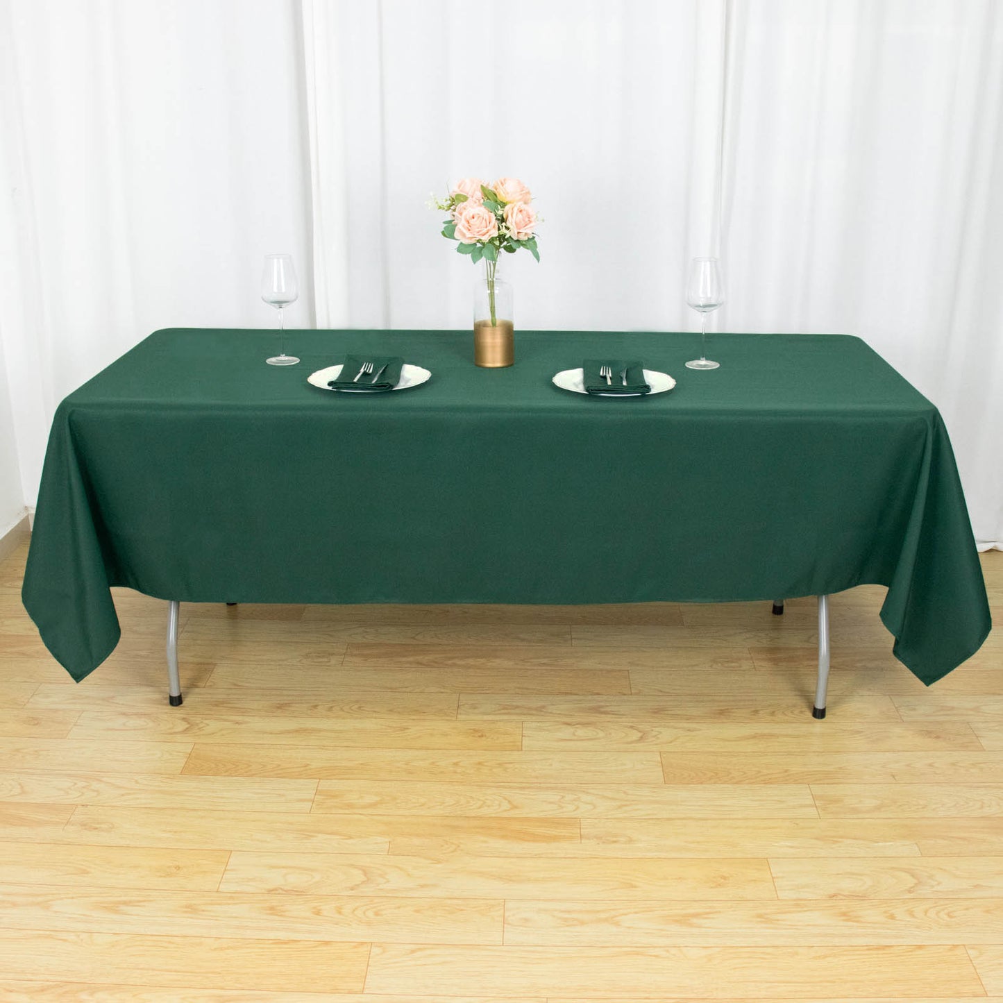 60"x102" Hunter Emerald Green Premium Polyester Rectangular Tablecloth - 220GSM